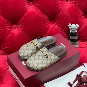 Gucci Beige and Brown Signature Mules